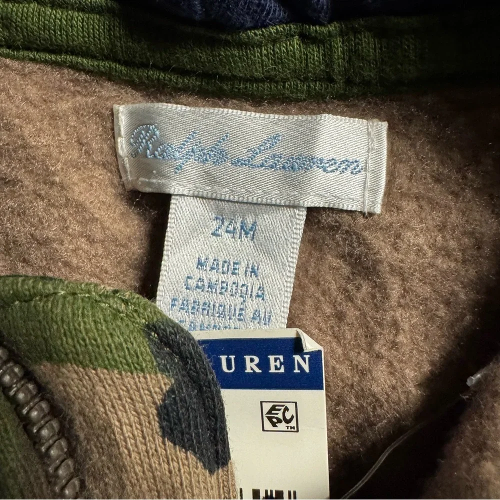 NWT Ralph‎ Lauren size 24 months camo full zip sweatshirt